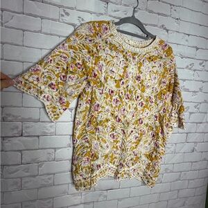 Solitaire Floral‎ Crochet Blouse in Cream and Pink Size M